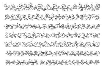 Obraz premium Delicate floral borders in vector flat illustration showcasing intricate designs for decorative purposes