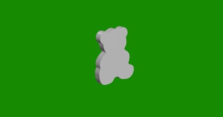 Isolated realistic white teddy bear symbol front view with shadow. 3d illustration on green chroma key background