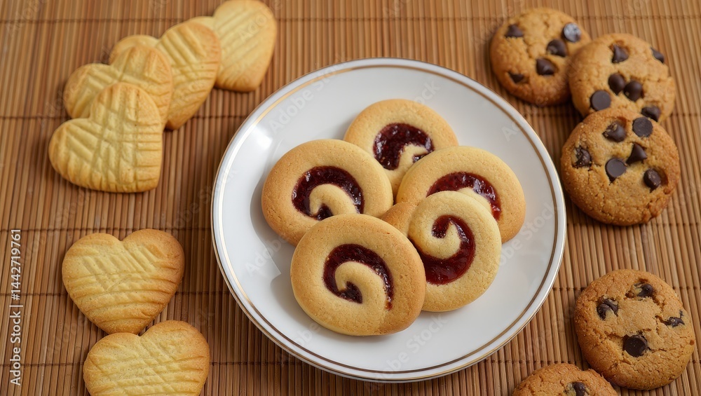 Poster a plate with cookies and biscuits on it.