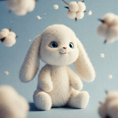 Adorable Fluffy White Bunny with Big Blue Eyes in a Dreamy, Soft Focus Setting - Cute Animal Portrait for Children's Themes and Springtime Designs
