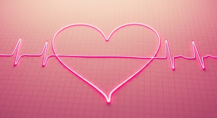 Pink ECG wave in heart shape for medical love theme