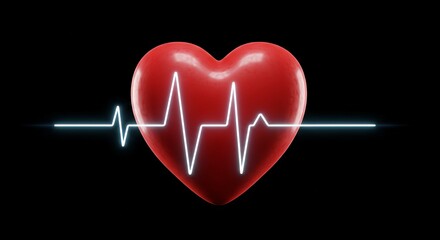 Pulsing ECG through red heart on clean background