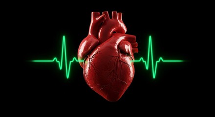 Bright heart illustration with heartbeat line in light