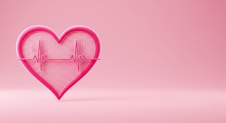 Pink ECG wave in heart shape for medical love theme