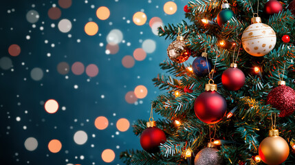 Colorful Christmas tree adorned with ornaments and lights