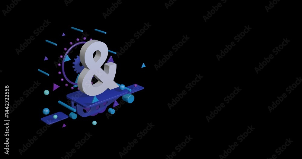 Fototapete white ampersand symbol on a pedestal of abstract geometric shapes floating in the air. abstract conc