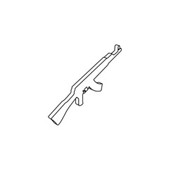 The outline of a large assault rifle is made with black lines. 3D view of the object in perspective. Vector illustration on white background