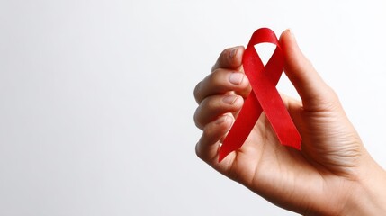 Hand Holding Red Awareness Ribbon
