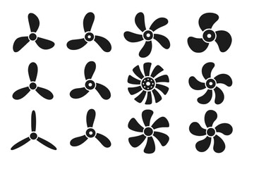 Fototapeta premium Various fan blade designs illustrated in a vector flat style showcasing creativity and function in dynamic forms