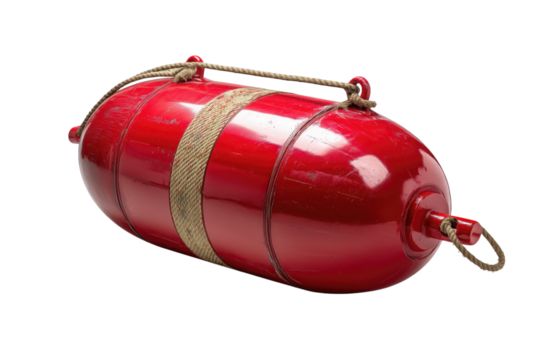 Shiny Red Cylinder Buoy With rope isolated on transparent background