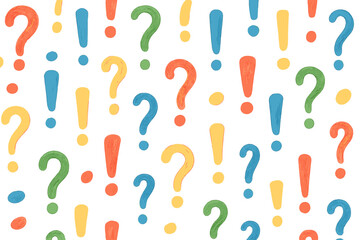Colorful pattern of question and exclamation marks expressing curiosity and excitement in a playful design