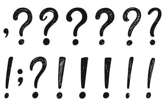 Vector illustration of various punctuation marks including question marks and exclamation points in a creative layout