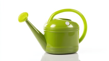 Bright Green Watering Can for Gardening and Plant Care in Studio Setting with White Background