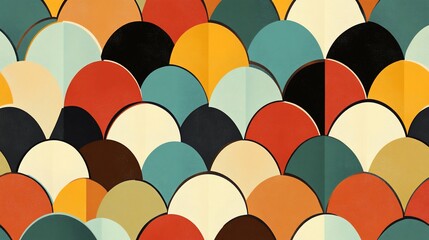 Geometric retro arcs seamlessly combine earthy hues, crafting a vintage pattern
