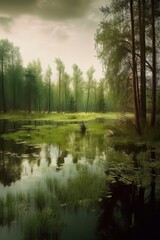 Obraz premium Serene river winding through a vibrant forest with colorful autumn foliage and lush greenery reflecting in the still water