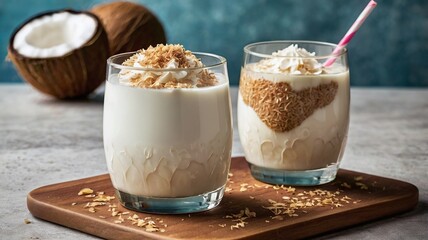 coconut water with milk and brown sugar, with cream cheese on the top