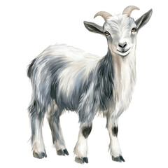 Obraz premium Adorable goat, watercolor illustration. Happy farm animal, goat, isolated object on transparent background. Poster, nursery print, tshirt design, sticker, wallpaper