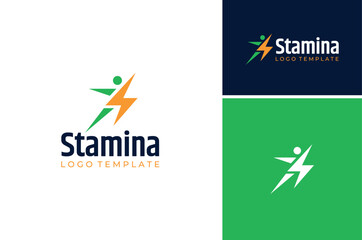 Letter S Stamina with Electric Flash Thunder Bolt Symbol with Human doing Aerobic Exercise for Healthy Sport Wellness logo design