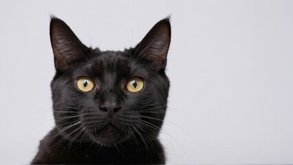 Mysterious Black Cat with Piercing Eyes Sitting in Shadowy Light, Perfect for Halloween, Superstition, and Elegant Pet Themes