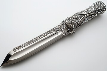 Exquisite diamondencrusted knife with ornate handle design for luxurious decor or collectible display