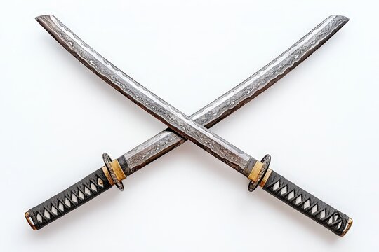 Elegant display of crossed japanese katanas showcasing traditional swordsmith craftsmanship