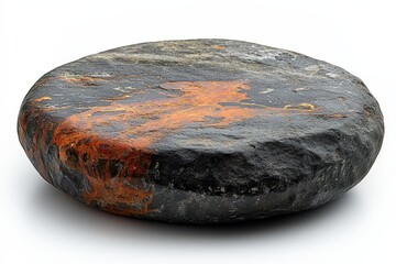 Fototapeta premium Closeup of a weathered polished stone with orange and black textures