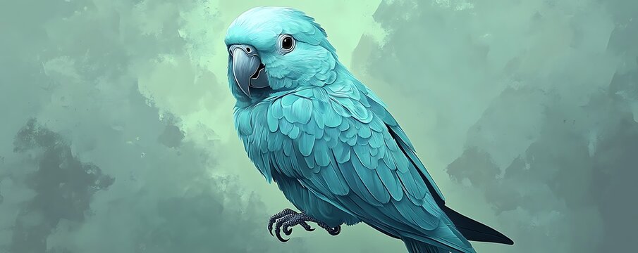Simple parrot illustration with elegant cool tones of teal and soft gray