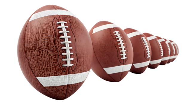 set of American football balls isolated on white background PNG. AI GENERATED
