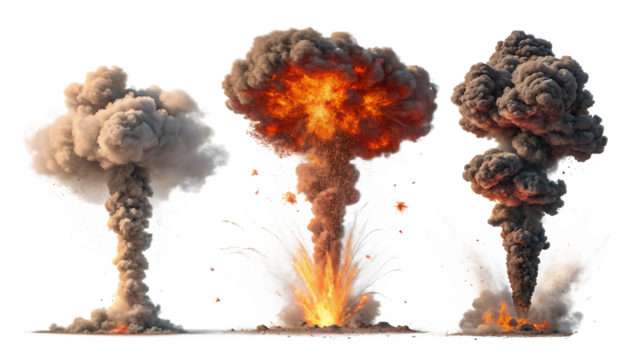  set of explosions isolated on white background PNG. AI GENERATED