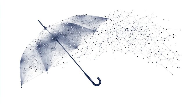 Digital resilience concept shown by umbrella dissolving into connected dots