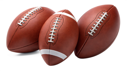 set of American football balls isolated on white background PNG. AI GENERATED