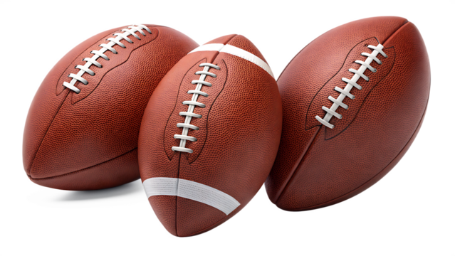  set of American football balls isolated on white background PNG. AI GENERATED
