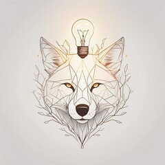 Clever Fox with Glowing Light Bulb – Symbolic Animal Portrait Representing Wisdom, Bright Ideas, and Sly Intelligence