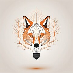 Clever Fox with Glowing Light Bulb – Symbolic Animal Portrait Representing Wisdom, Bright Ideas, and Sly Intelligence