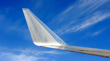 This sleek rotorcraft wing glides through a vivid blue sky, showcasing precision and luxury.