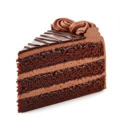 Piece of chocolate cake dessert on white background