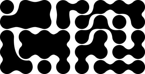 Morphing  black blob dot set.Connected meta circles for abstract patterns, stickers, badges, posters, and web projects.