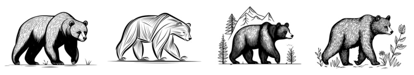 A detailed silhouette illustration of a bear highlights its majestic form and natural beauty in wildlife