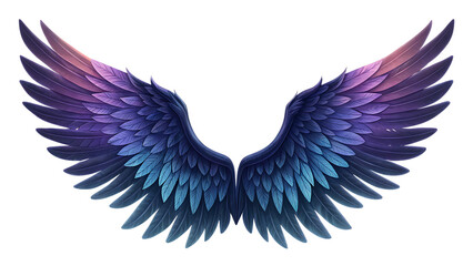 Obraz premium dark blue and purple fantasy angel wings on white background PNG. AI GENERATED
