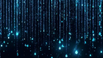Glowing Blue Digital Rain, Abstract Data Streams, Futuristic Background