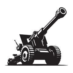 Armored Howitzer silhouette, power on tracks – Howitzer illustration – Minimalist Howitzer vector – Artillery silhouette

