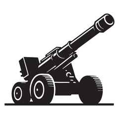 Powerful Howitzer silhouette, a symbol of battlefield dominance – Howitzer illustration – Minimalist Howitzer vector – Artillery silhouette

