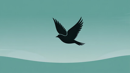 Naklejka premium Serene bird in flight graceful silhouette against tranquil sky peaceful nature scene