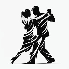 Fototapeta premium Icon - Dancing Couple Embracing Passionately in Black and White 