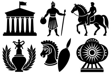 6 set vector silhouette Greek ancient icon 