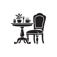 Dining Chair Silhouette Vector Illustration, Solid White Background.