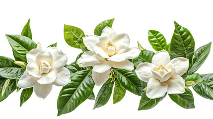 Fototapeta premium Beautiful Gardenia Plants with White Blooms Isolated on Transparent Background