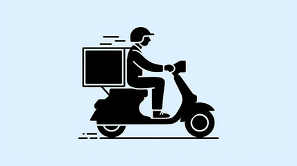 Courier delivering package on scooter black silhouette icon delivery service transportation speedy logistics last mile delivery fast shipping icon