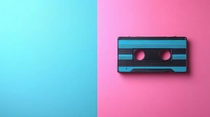 Fototapeta premium Retro Vintage Video Cassette Tape on Pink and Blue Background 80s Nostalgia