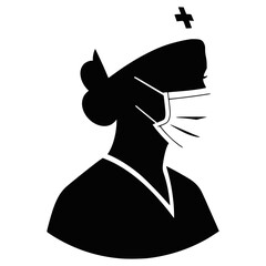 International Nurses Day Icon – Silhouette of Female Nurse Wearing Mask
